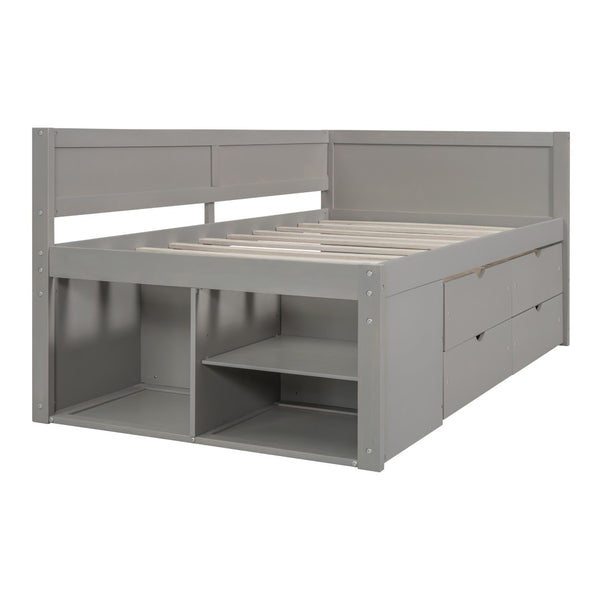 English Elm Twin Daybed with Two Pull Out Drawers and Open Shelves for Small Bedroom Storage Gray LP102022AAE