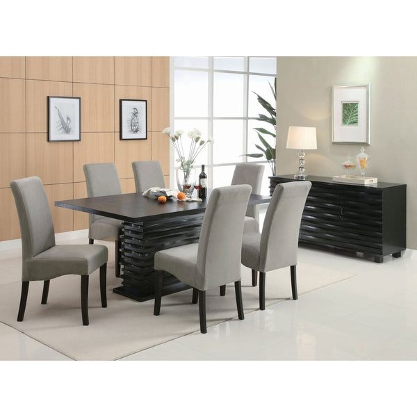 English Elm Monette Black Rectangular Dining Table with Alternating Stack Pedestal Base, Sleek Modern Centerpiece B062P335902