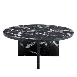 English Elm Versatile MDF Round Coffee Table with Modern Minimalist Nordic Design, Durable Scratch-Resistant Top Black,Black White W3226P278920