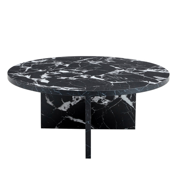 English Elm Versatile MDF Round Coffee Table with Modern Minimalist Nordic Design, Durable Scratch-Resistant Top Black,Black White W3226P278920