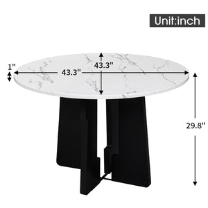 English Elm Round 43-Inch Faux Marble Dining Table for 4 — Mid-Century Modern Cafe Style, 350lb Capacity, Easy Assembly White+Black N752P245707K