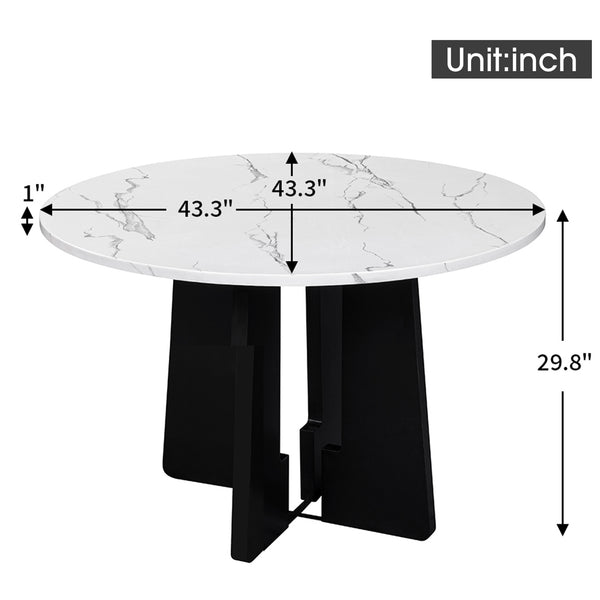 English Elm Round 43-Inch Faux Marble Dining Table for 4 — Mid-Century Modern Cafe Style, 350lb Capacity, Easy Assembly White+Black N752P245707K