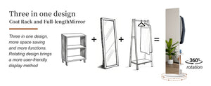 English Elm 360° Rotating Full Length Mirror with Coat Hooks Solid Rubberwood Frame White Bedroom W2987P289172