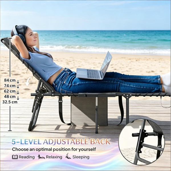 English Elm Adjustable Outdoor Chaise Lounge Set with Mesh Fabric Steel Frame and Removable Cushions T3971P506100
