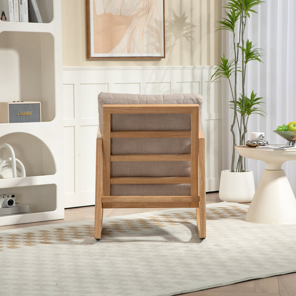 English Elm Upholstered Glider Accent Chair with Rubberwood Frame in Khaki - Plush Linen Blend, Midcentury Flair W1762P188607