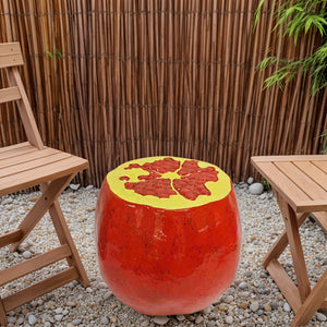 English Elm Pomegranate Resin Sculpted Stool Outdoor Side Table Plant Stand Accent Decor W5709P496325