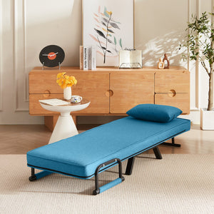 English Elm Convertible Chair Bed Sleeper 5-in-1 Folding Futon Sofa for Adults, Linen Upholstery, 5-Position Recline, Removable Arms, 450lb Capacity, Machine-Wash Cover — Blue W1359P211935