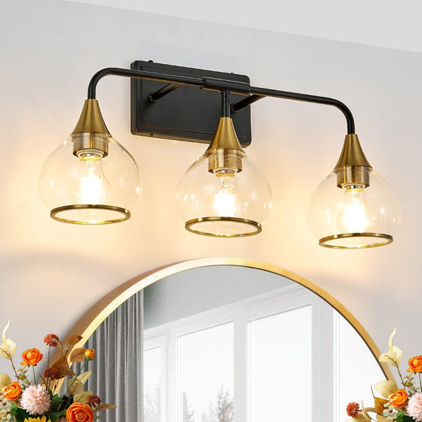 English Elm 23" Three Light Matte Black Brass Vanity Sconce with Clear Glass for Bath or Bedroom W1340P266137