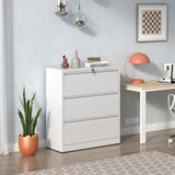 English Elm Lateral File Cabinet 3 Drawer, White Filing Cabinet With Lock, Lockable File Cabinet For Home Office, Locking Metal File Cabinet For Legal/Letter/A4/F4 Size