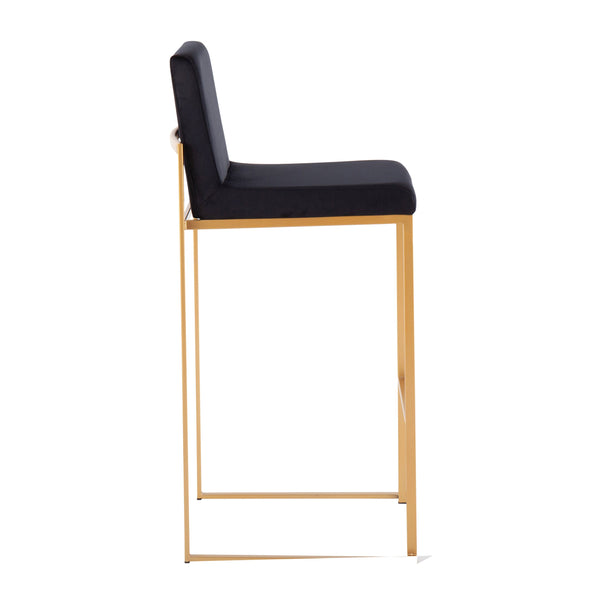 English Elm Fuji 30" Contemporary High Back Barstool Set Of 3 - Luxurious Black Velvet & Gold Steel Design B202P222211