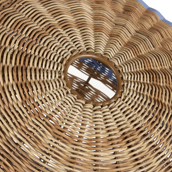 Senjyo Tilted Orb Chandelier – Artisan Rattan & Wrought Iron Pendant Light in Blue & Khaki Finish