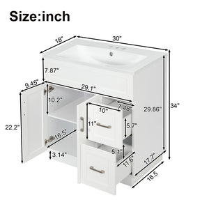 English Elm [video] 30 Inch Freestanding Bathroom Vanity with Soft Close Drawers and Resin Sink N729P396833K