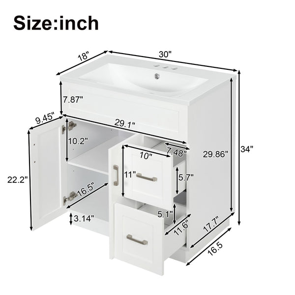 English Elm [video] 30 Inch Freestanding Bathroom Vanity with Soft Close Drawers and Resin Sink N729P396833K