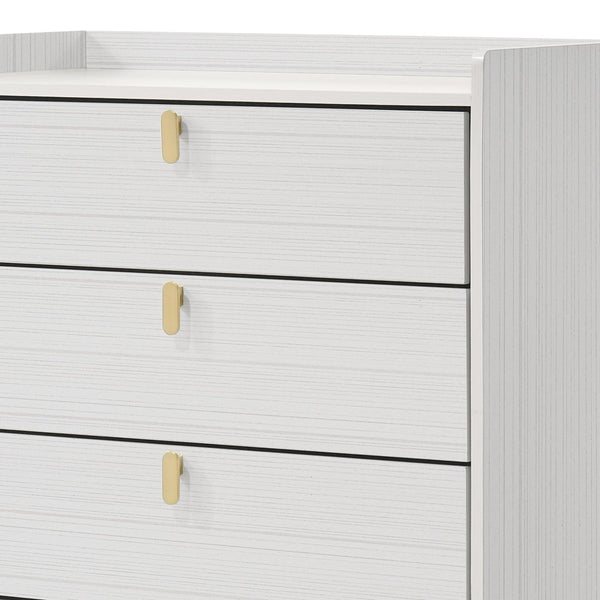 English Elm White Five-Drawer Chest with Metal Legs, Knob Handles, Durable Storage Organizer for Bedroom Elegance B062P209053
