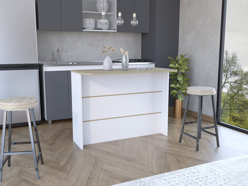 English Elm Kitchen Island With Two-Tier Storage, Spacious Workstation & Farmhouse Charm In White/Pine Finish B097S00166