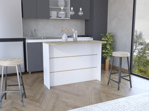 English Elm Kitchen Island With Two-Tier Storage, Spacious Workstation & Farmhouse Charm In White/Pine Finish B097S00166