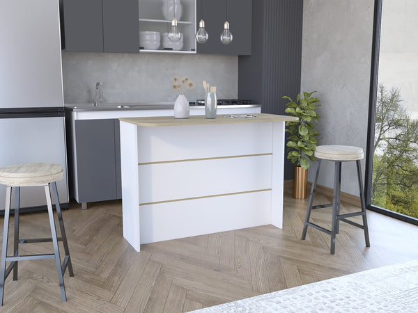 English Elm Kitchen Island With Two-Tier Storage, Spacious Workstation & Farmhouse Charm In White/Pine Finish B097S00166