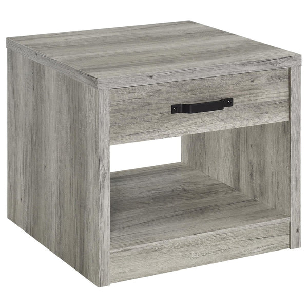English Elm Nuberg Driftwood Gray Living Room Coffee and End Table Set with Storage Shelves B062S01520
