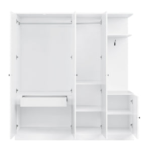 English Elm 4-Door Wardrobe with Full-Length Mirror, Dust-Proof Compartments, Shoe Door & Anti-Tip Safety Features White N820S00056K