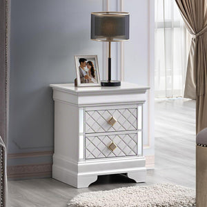 English Elm Verona Pearl White Nightstand with Dovetailed Drawers, Gold & Faux Crystal Handles, Fully Assembled B078P384070
