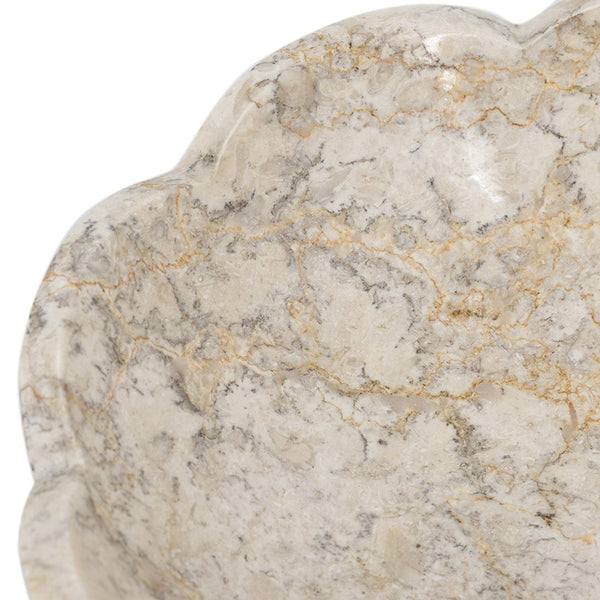 English Elm D10x3" Cream Marble Bowl with Scalloped Silhouette, Subtle Gold Accents, Organic Modern Accent Bowl (15") W2078P359370