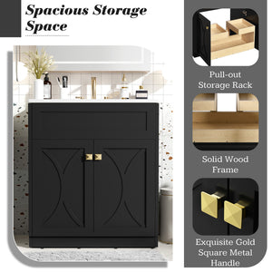 English Elm 30'' Modern Bathroom Vanity With Ceramic Sink, Soft-Close Doors, Gold Handles & Ample Storage Space N710P194898B
