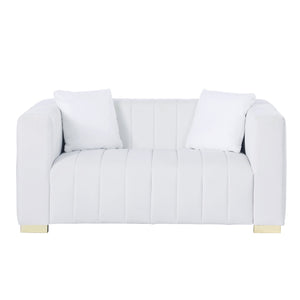 English Elm A Modern Chesterfield Loveseater - Elegant White Velvet Channel Sofa With Luxurious Comfort & Style W1099S00107