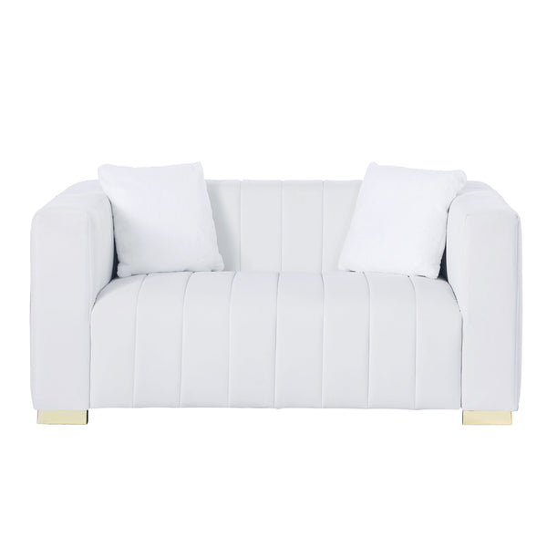 English Elm A Modern Chesterfield Loveseater - Elegant White Velvet Channel Sofa With Luxurious Comfort & Style W1099S00107