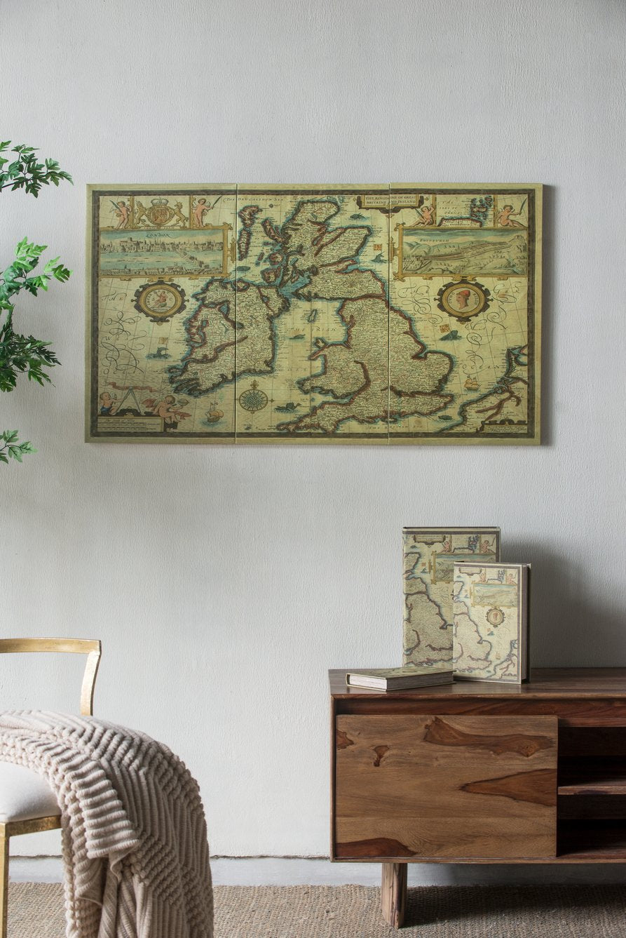 English Elm S/3 Multicolor Rectangular Canvas Map Wall Art 41.3x23.6" – Three-Piece MDF Canvas Set, Eye-Catching Decor for Living Room, Office W2078P313326