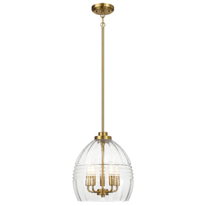 English Elm Ashcroft Furniture - Zen Five Pendant Chain Hanging Light Clear Glass Satin Brass Finish — Modern Zen Lighting Fixture, Radiant Ambiance, Elegant Home Accent B183P231118