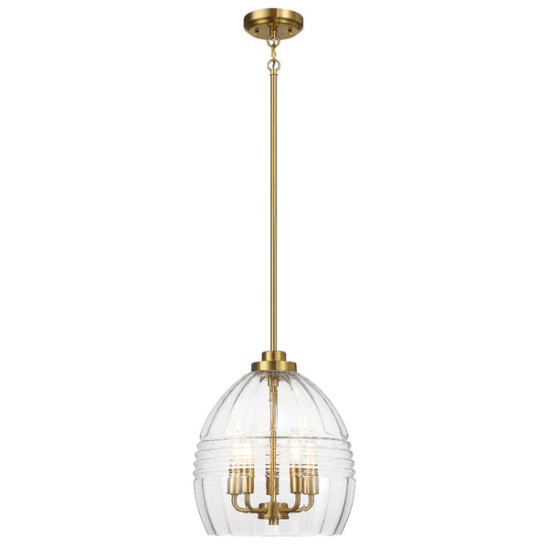 English Elm Ashcroft Furniture - Zen Five Pendant Chain Hanging Light Clear Glass Satin Brass Finish — Modern Zen Lighting Fixture, Radiant Ambiance, Elegant Home Accent B183P231118
