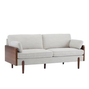 English Elm Mid-century Modern Compact Sofa with Plush Cushions and Rounded Wood Legs for Living Rooms Beige N771P205110M