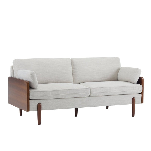 English Elm Mid-century Modern Compact Sofa with Plush Cushions and Rounded Wood Legs for Living Rooms Beige N771P205110M
