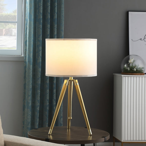 English Elm 35.5" Adjustable Mid-Century Brass/Gold Tripod Table Lamp with White Linen Shade, 25.75"-35.5" Height Adjustable B072P220158