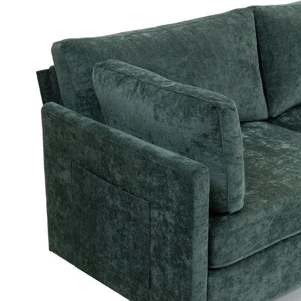 English Elm 111.42*32.28" XXL 3-Seater Chenille Sofa with Ultra-Soft Cushions, High-Rebound Comfort & Sturdy Black Legs Dark Green W2715S00002