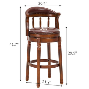 English Elm Seat Cow-Top Leather Wooden Bar Stool - 29.5" Height, 360° Swivel, Stylish Comfort For Home Bars W2195P331493-GIGA