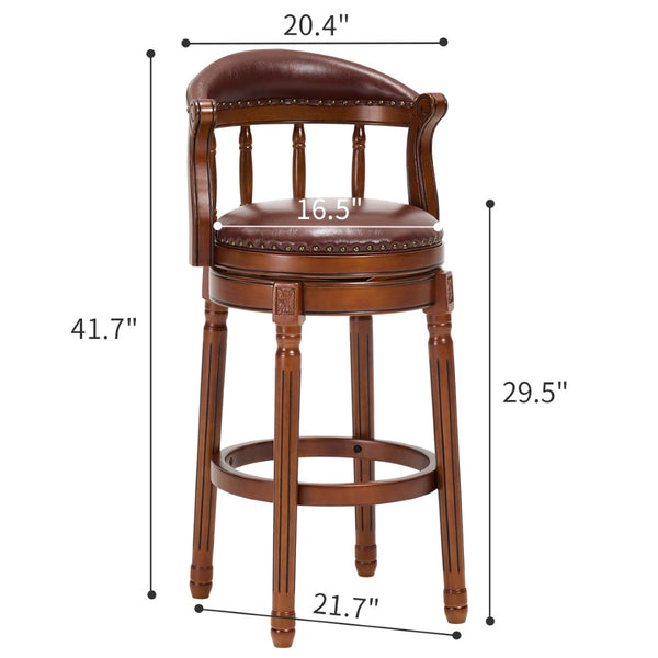 English Elm Seat Cow-Top Leather Wooden Bar Stool - 29.5" Height, 360° Swivel, Stylish Comfort For Home Bars W2195P331493-GIGA