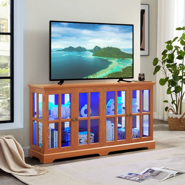 English Elm Vintage Led Curio Display Cabinet - Antique Oak Showcase With Adjustable Shelves & Bluetooth Lighting W1758P300120-GIGA