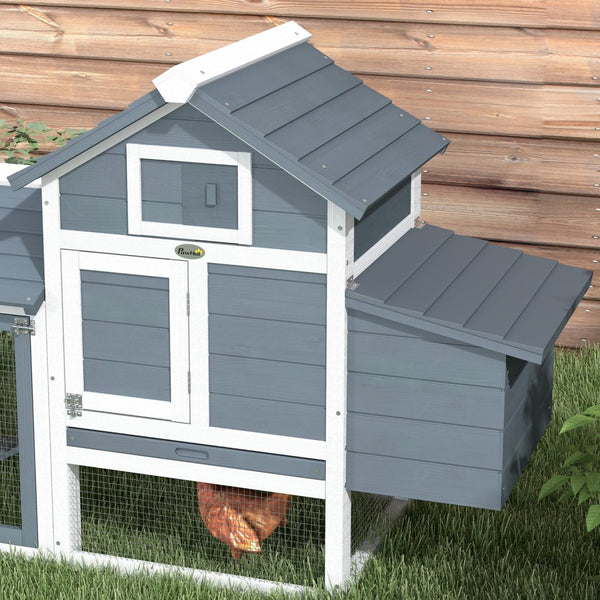 English Elm Pawhut Solid Fir Backyard Chicken Coop with Nesting Box Run and Sliding Tray White W2225P229286