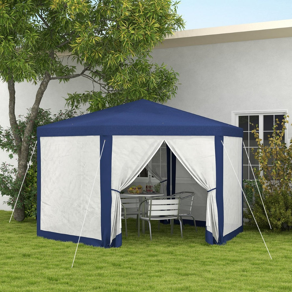 English Elm Outsunny Hexagon Party Canopy with Mesh Sidewalls Uv Roof Steel Frame Outdoor W2225P174174