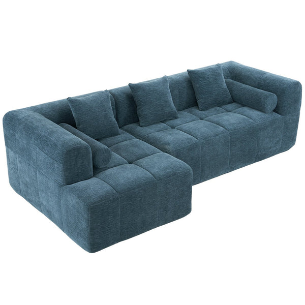 English Elm 101.2" Modern Sectional Sofa Full-Compressed Modular Couch with Deep Seating, Tufted Chenille Fabric, Pillows Included Blue N719S001890C