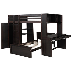 English Elm Full Twin Loft Bed with Desk Wardrobe Shelves Pine Wood Frame Kids Bedroom Espresso LT000821AAP-1
