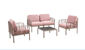 English Elm Patio Weatherproof White Patio Sofa Set with Removable Cushions, Plastic Base, 4-Piece Outdoor Seating W370S00022