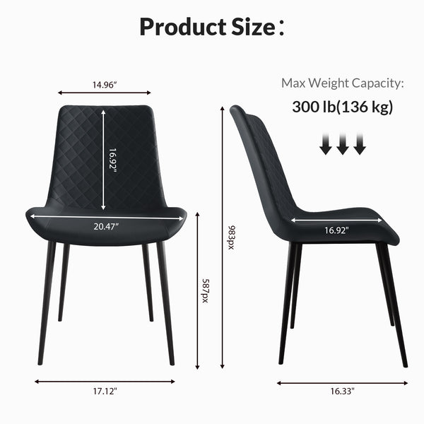 English Elm Black Pu Leather Dining Chair Set Of 4 - Modern, Ergonomic, Durable With Metal Legs For Comfort T3967P379333