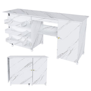 English Elm 57.5" Foldable Craft Station Rolling Sewing Table with Cabinet Bins and Open Shelf W2700P391395