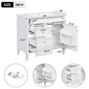 English Elm 36'' Modern Bathroom Vanity With Sink, Elegant Storage Cabinet, 2 Drawers & Tip-Out Organizer SW000119AAK-2