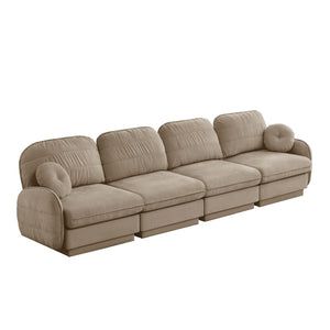 English Elm 137"chenille Cloud Sofa Deep Seat Four Seater with Quilted Cushions for Living Room Light Coffee W714S01762