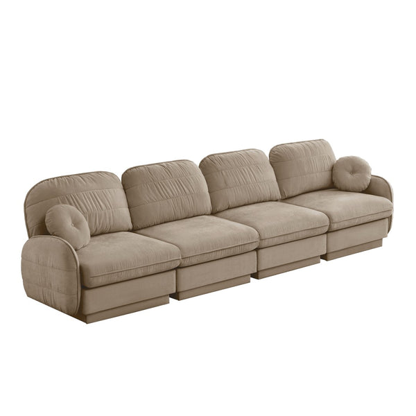 English Elm 137"chenille Cloud Sofa Deep Seat Four Seater with Quilted Cushions for Living Room Light Coffee W714S01762