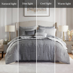 English Elm 10 Luxury Jacquard Cal King Comforter Set with Quilt, Bed Skirt & Decorative Pillows — Plush Polyester Fill Grey 23.62 L x 18.9 W x 15.75 H B035P319215