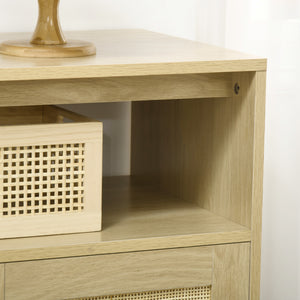 English Elm HOMCOM Boho Sideboard Buffet Cabinet with Rattan Doors, Adjustable Shelves, Anti-Tip Design, Natural W2225P173879